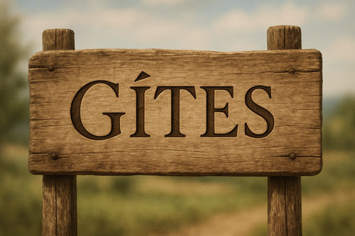pancarte en bois avec marqué Gîtes